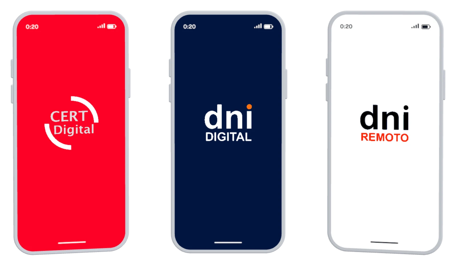 Tres móviles con las apps de Intereidas: Certificado Digital, DNI Digital y DNI Remoto
